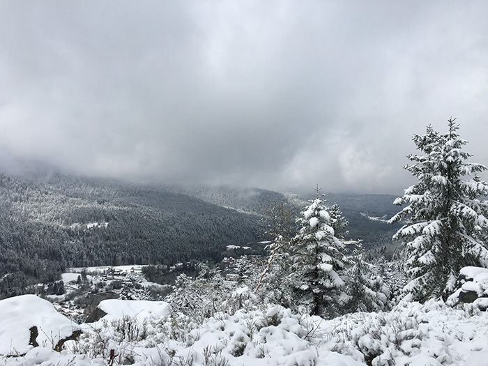 View from Roche Morand, a stop at 910m, just before the peak of the first climb