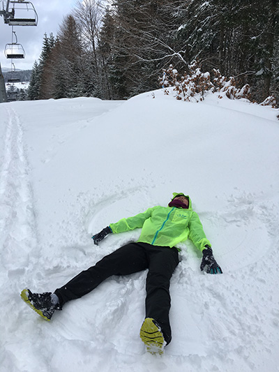Spring angel in the snow. Just having a little fun to forget the physical tiredness.